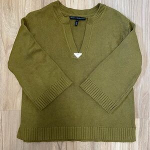 White House Black Market Green Knit Sweater with Silver Detail